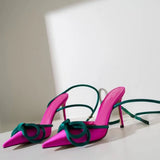 Pointed Toe Bow Stiletto Mid-heel High Heels Women's