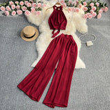 Zingj Suit Female Ins Pure Desire High Sense Hanging Neck Exposed Back Strap Waist Jacket High Waist Hanging Feeling Wide Leg