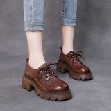 High-Rise Cowhedole With Coarse Heel Of Lefy Shoes Women Thick Bottom Four Seasons Ultra-Light Leather Single Shoes 2