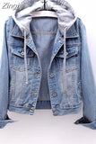 Denim Jacket Women Autumn Coat Ripped Hooded Outerwear Coats Windbreaker Basic Boyfriend Female Jeans
