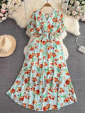 New Seaside Holiday Dress Women Spring And Autumn 2025 New Sexy V Receive Lanky