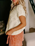 Summer New Women's Pure Color Knit V Collar Loose Short-Sleeved