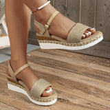 New Hemp Rope Heel Sandals Light Size Buckle A Word Sandals Women