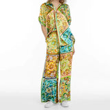 Women's Hot Flower Printing Tie With Short-Sleeved Fashion