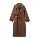And Winter Women's Retro Loose Long-Sleeved Belt Double Buckle Wind