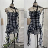 Lattice Splicing Lace Ribbon Ribbon Swing Tie Sling Sling Vest Irregular Lotus Leaf Side Hottie Top