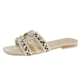 Fragrant Wind Flat Bottom Slippers Women 2025 New Summer Cold Slippers Fashion Wearing Ladies Sandals