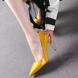 Red 34-42 Yards High Heel Female Fine Heel 2025 Nude Sexy Light Tip Patent Leather Single Shoe