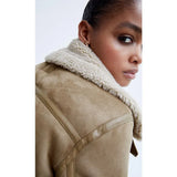 Winter New Women's Double-Sided Fur Integrated Suede Motorcycle Style Jacket Coat