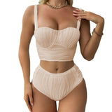 2023 New Flower Bone Special Fabric Hard-Backed Split High-Waist Swimsuit