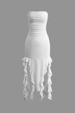 flounce hem maxi dress with ruched