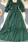 Beach Chiffon Long Dress Elegant Solid Lantern Sleeve High Waist Women Maxi Dress Party Club Ladies Vestidos 2023