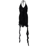 Zingj New Sexy Pure Desire Wind Deep V Hanging Neck Flounce Irregular Slim