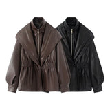 New Fashion Temperament Women Water Wash Old Style Imitation Leather Fake Two