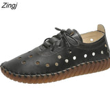 Newest Designer Woman Flats Breathable Sew Oxford Sneakers Women Casual Lace Up Split Hollow Moccasins Loafer