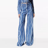 Zingj New Fashion Personality Street Hipster Wind High Waist Narrow Version Bump Color Ripple Micro La Wide Leg Women's