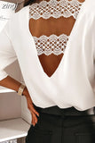 Lace Stitching Shirt Fashion Sexy Spring and Autumn Long-sleeve Shirt V-neck Chic Back Korean Office White Blouse