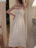 Women Spaghetti Strap Split Black White Dress Elegant Sleeveless Party Sexy Vestidos One Piece