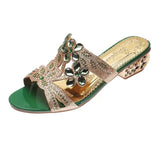 Cool Slippers Women's Summer New Coarse-Heeled Toe Women's Shoes Hollow Water Drill Outside Wearing High Heel Cool