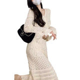 Small Fragrant Wind Hollow Knitted Suit Women 2025 Early Autumn High-End Temperament Half Dress Two