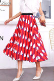 New Fashion Women Vintage Summer Party Pleated Casual Print A Line Skirts Robe Femme One Size Lastic Band Midi