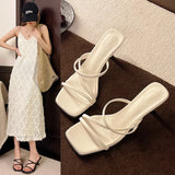 High-End!A White Word With Sandals Women Spring And Summer Square Head Fine Heels High-Heeled