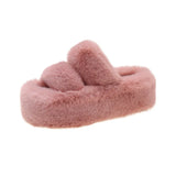 Double With Fur Thick Bottom Slippers Women Autumn And Winter Double One-Word Slope And Warm Cotton Slippers