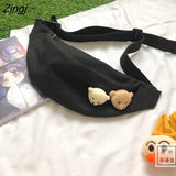 Bags Women Simple Harajuku All-match Canvas Students Fanny Pack Ulzzang Hip-pop Fashion Portable Money Phone Pouch