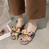 Ribbon Bow Flat And Flat-Bottomed Slippers Women 2025 Summer New Wear Broken Flowers One Word