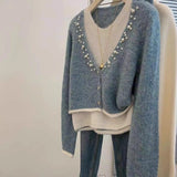 Folded Fake Two-Piece Top Female Hooded Temperament Knitted Sweater Lazy Style Design Sense Of Niche 2025