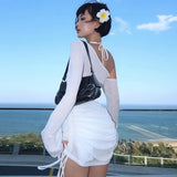 Zingj Spring And Summer New Sexy Fashion Wrinkle Hood Perspective Diagonal Collar Seaside Beach