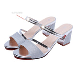 Women 2025 New Coarse And High-Heeled Summer Fish Mouth Slippers Two Through Taizhou Huangyan 喖吖 Trading