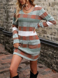 And Winter New V-Neck Color Double Pocket Knitted Sweater