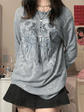 Cross Skull Printed Long Sleeve Top-Outfit