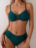 2025 New Solid Color Sexy Bikini Wrinkled Air Split Body Swimsuit Suit