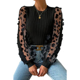 Women's Wear Mesh Small Flower And Snow-Flake Shirt Women 2025 Spring And Summer Round Collar Thin-Sleeved