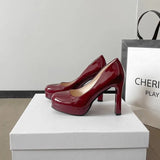 New Korean Version Of Single Shoes Waterproof Table Women's Shoes Coarse Heel High Heels Round Head With Patent Leather Princess Women's