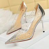 Shoes 2021 New PVC Transparent Heels Women Pumps Sparkle Rhinestones High Heels Sexy Party Shoes Stiletto Large Size