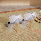 Zingj Silk And Satin Premium Sense Waterproof Platform With High Heels With A Pointed Bow