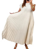 Zingj New Fall 2023 Solid Color Round Collar Sleeveless Pleated Design Loose Dress-Outfit