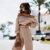 New Short-Sleeved Shoulder Straight Trouser Set Solid Color Commuting Two