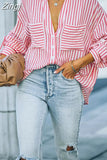 Oversized Basic Cardigan Stripe Shirts Women Blouses Casual Chic Top Spring 2023 Loose Pocket Green Shirts For