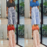 Bat Sleeve Horn Trousers Set Ins Short Blouse V-Neck Fashion Wide Leg Trousers