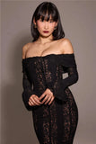 Lace Long Sleeve Off-shoulder Dress- Outfit