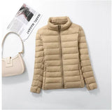 Large Size Plus Fat Down Jacket Female Light Korean Version Fashion Standing Collar Short Fat MM White Duck Down Coat Tide-Outfit