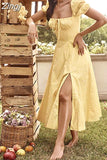 Women Maxi Dress Floral Print Long Dress Summer Puff Sleeve Ruffles Casual Elegant Holiday Party