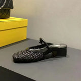 Retro Net Bread Head Half-Dragging Sandals Women Summer Weaving Coarse Coarse And Mary Jane Pedaled Women's