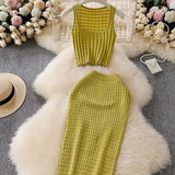 Hottie Port Style Suit Women's Summer Short Vest Top With High Waist Half Skirt Knit Two