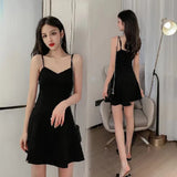 Zingj New Summer Dress Female With A Bottom To Show Thin Sling A-Word Short Skirt Hepburn Small Black Skirt