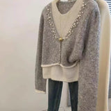 Folded Fake Two-Piece Top Female Hooded Temperament Knitted Sweater Lazy Style Design Sense Of Niche 2025